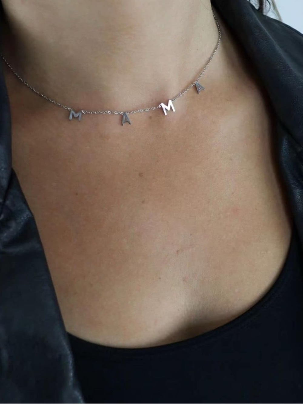 Silver Initial MAMA Letter Choker Necklace